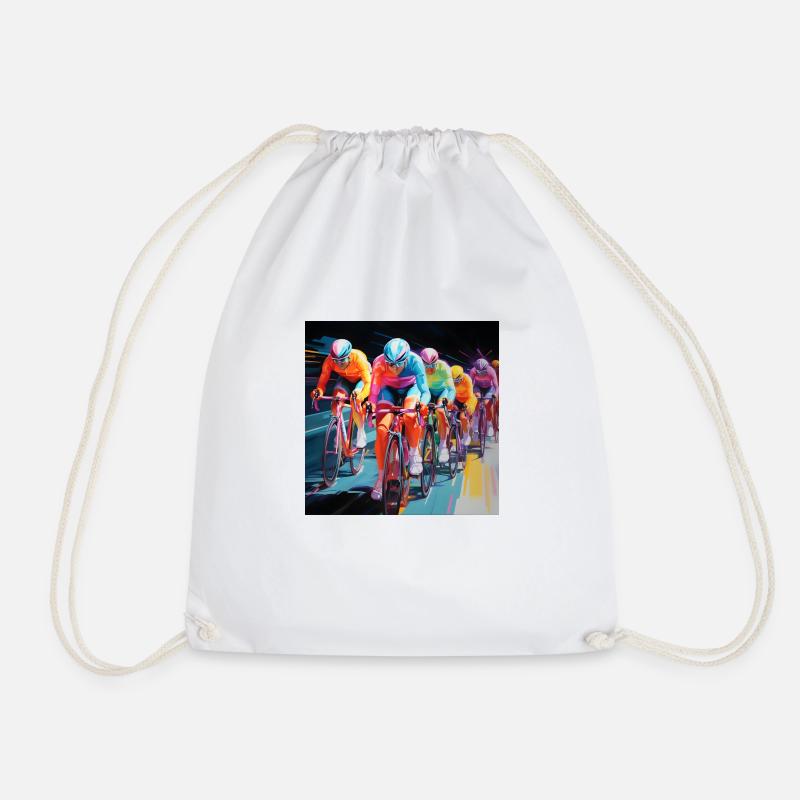Neon Cyclists - Drawstring Bag - white