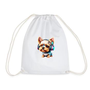 chiot, chien, yorkshire terrier, écouter de la musique - Sac de sport léger - blanc - Devant