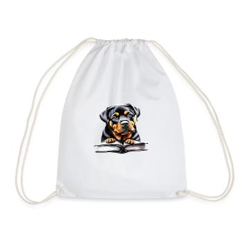 Rottweiler Dog Book Reading Rottweiler Puppy Dogs - Drawstring Bag - white - Front