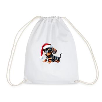 Dachshund X-Mas Dogs Christmas Dachshund Puppy - Drawstring Bag - white - Front