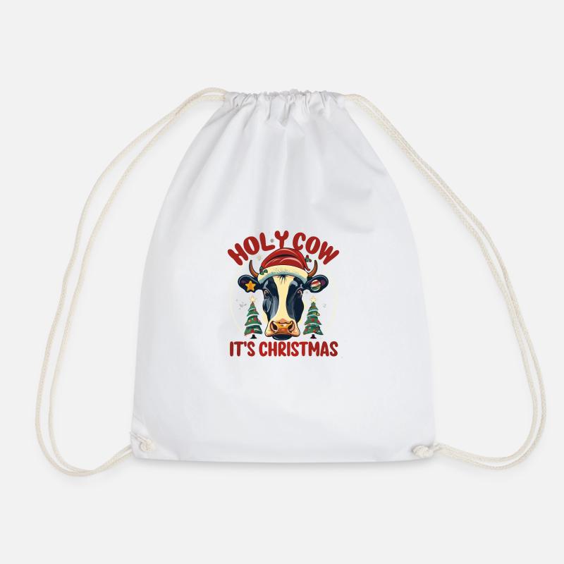 Festive Christmas Cow - Drawstring Bag - white