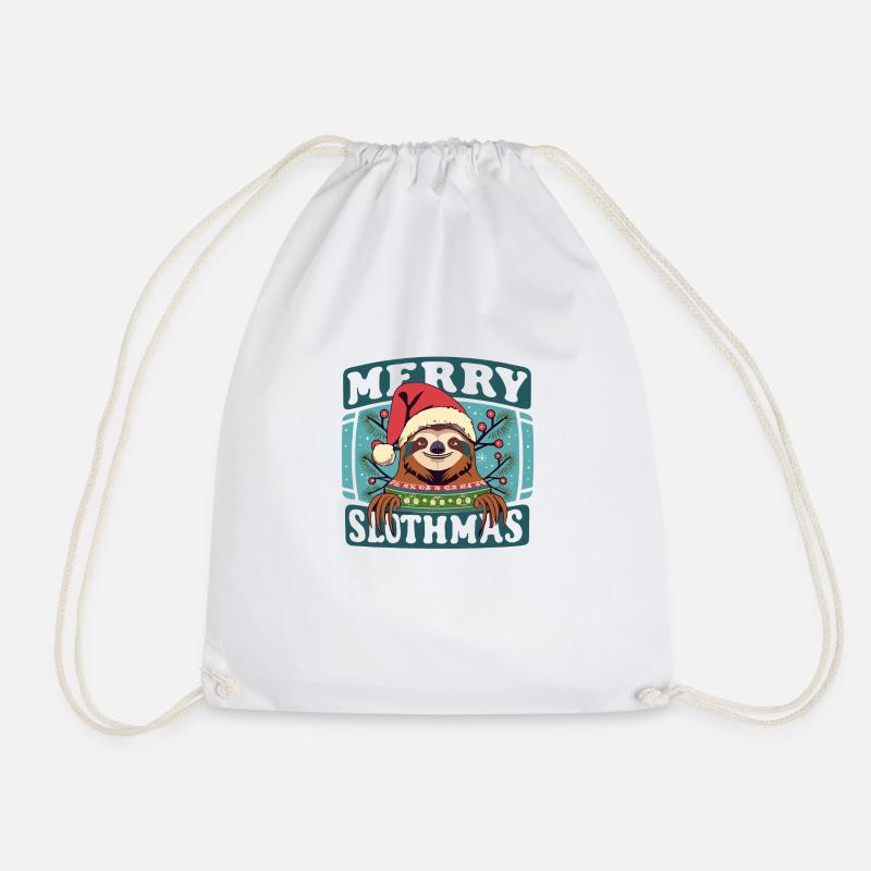 Slothful Christmas Joy - Drawstring Bag - white