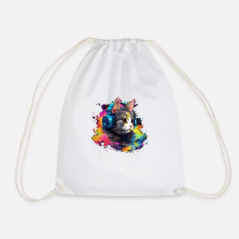 Katzen Design coole Katze mit Kopfhörer Vintage - Turnbeutel - Weiß