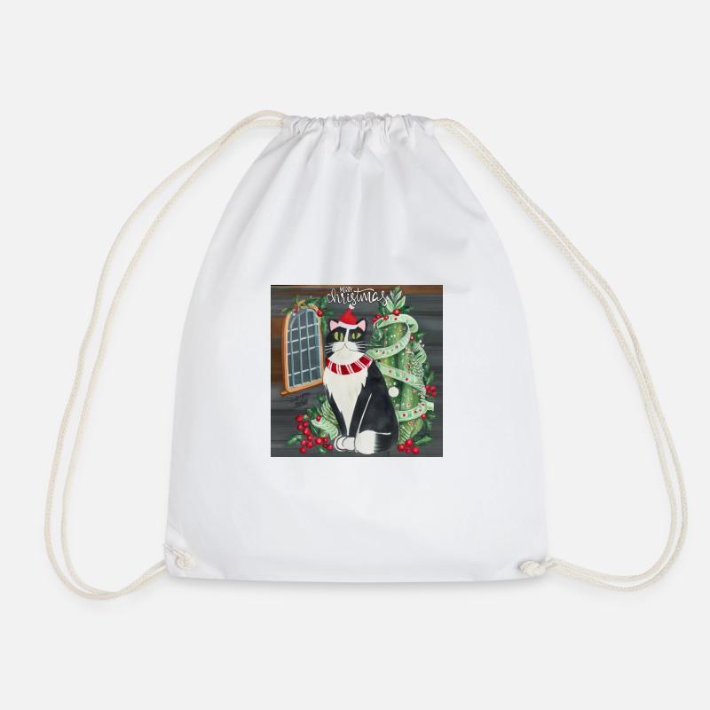 christmas meow cat - Drawstring Bag - white