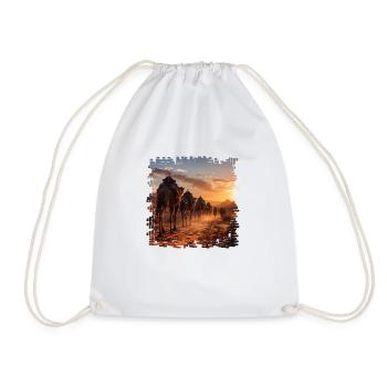 A camel caravan in the desert - Drawstring Bag - white - Front