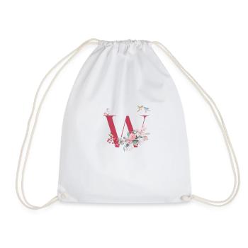 Letter w floral - gift idea - Drawstring Bag - white - Front