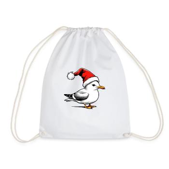 Weihnachts-Möwe mit Mütze - Turnbeutel - Weiß - Vorne