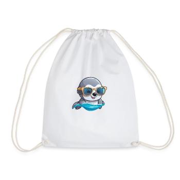 Little cute dolphin wearing sunglasses. - Drawstring Bag - white - Front