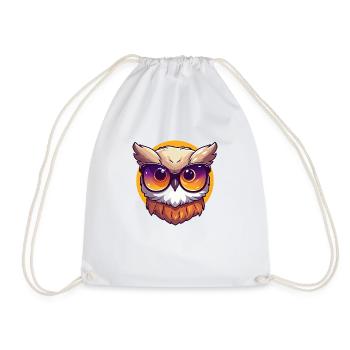 Little cute owl wearing sunglasses. - Drawstring Bag - white - Front