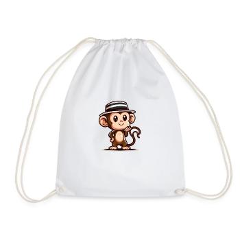 Singe mignon avec chapeau - Sac de sport léger - blanc - Devant