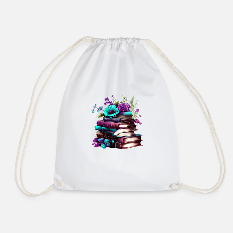 Book Reading Books Reader Gift Book Lover - Drawstring Bag - white