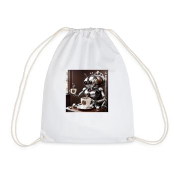 Coffee Bean Robot - Drawstring Bag - white - Front