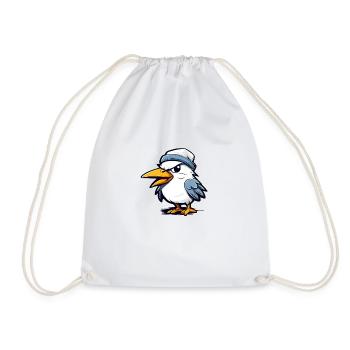Cute angry seagull with cap - Drawstring Bag - white - Front