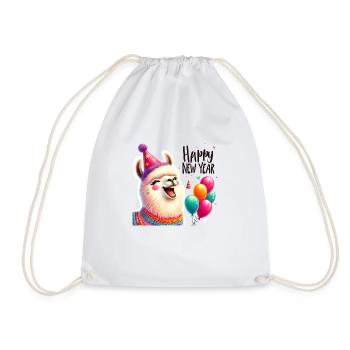 Funny New Year's llama: celebratory start - Drawstring Bag - white - Front