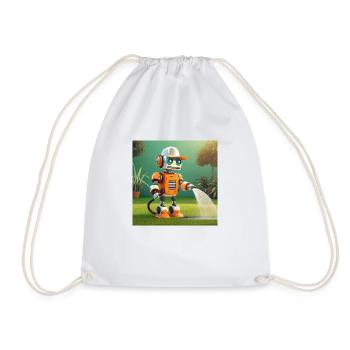 cute little orange futuristic vintage robot - Drawstring Bag - white - Front