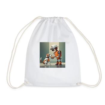 cute little orange futuristic vintage robots - Drawstring Bag - white - Front