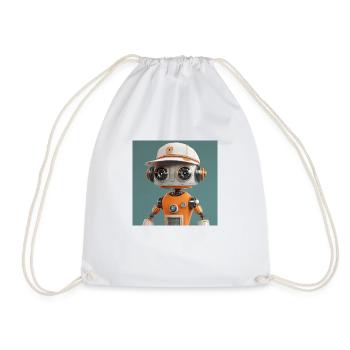 cute little orange futuristic vintage robot - Drawstring Bag - white - Front