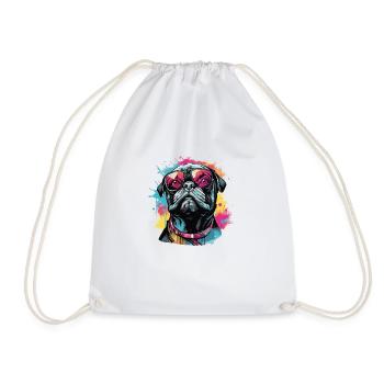 Mops Hund mit Sonnenbrille - Turnbeutel - Weiß - Vorne