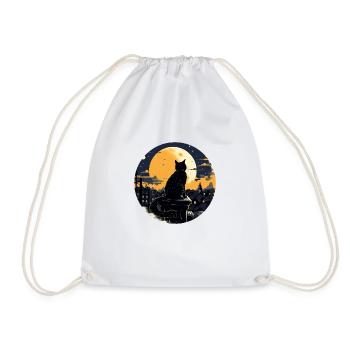 Midnight cat - Drawstring Bag - white - Front