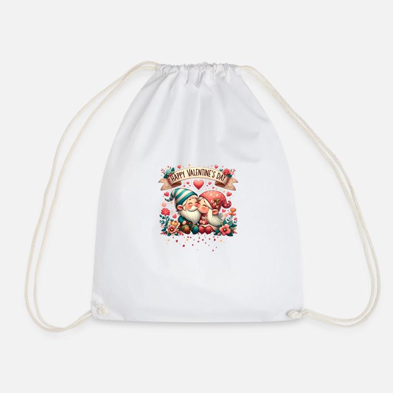Cute Gnome Valentine's Day T-Shirt - Drawstring Bag - white
