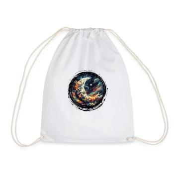 Moon Vector Triangles Space Nebula - Circle Black - Drawstring Bag - white - Front