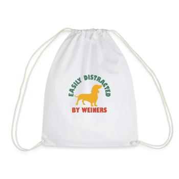 Retro Vintage Funny Easily Distracted By Weiners - Drawstring Bag - white - Front