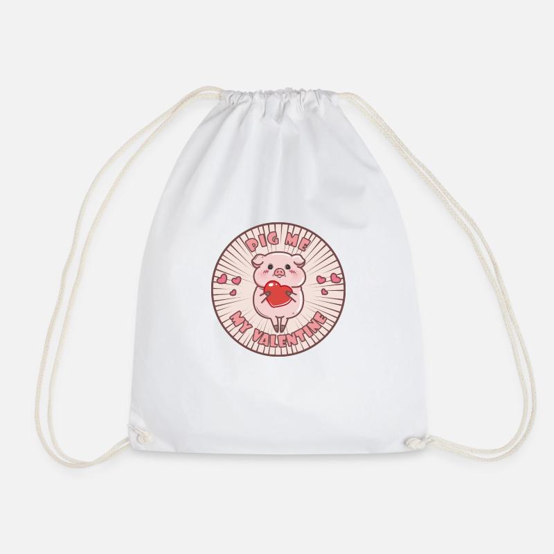 Piggy Valentine - Drawstring Bag - white