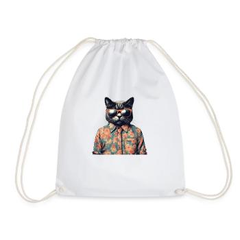 Cat and the flowered shirt - Drawstring Bag - white - Front
