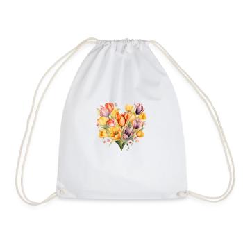 Tulip Heart Bouquet - Drawstring Bag - white - Front