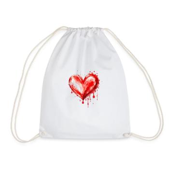 Heart Logo , Ink Heart Motif , Red Heart , Love - Drawstring Bag - white - Front