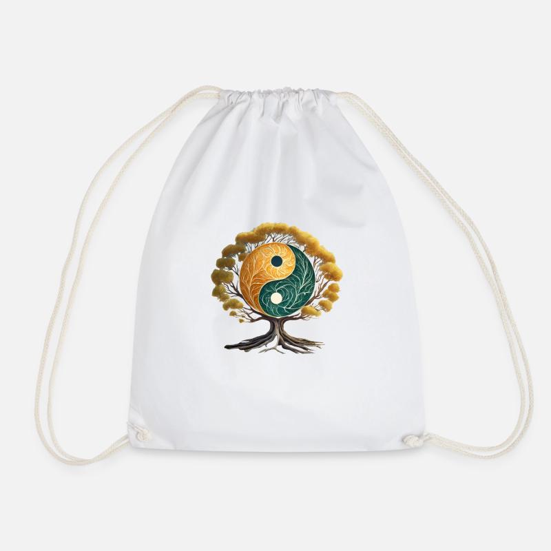 Yin and Yang Tree - Drawstring Bag - white