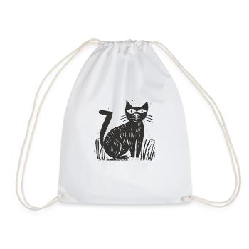 Black Cat Pet Kitten Punt Purr - Drawstring Bag - white - Front