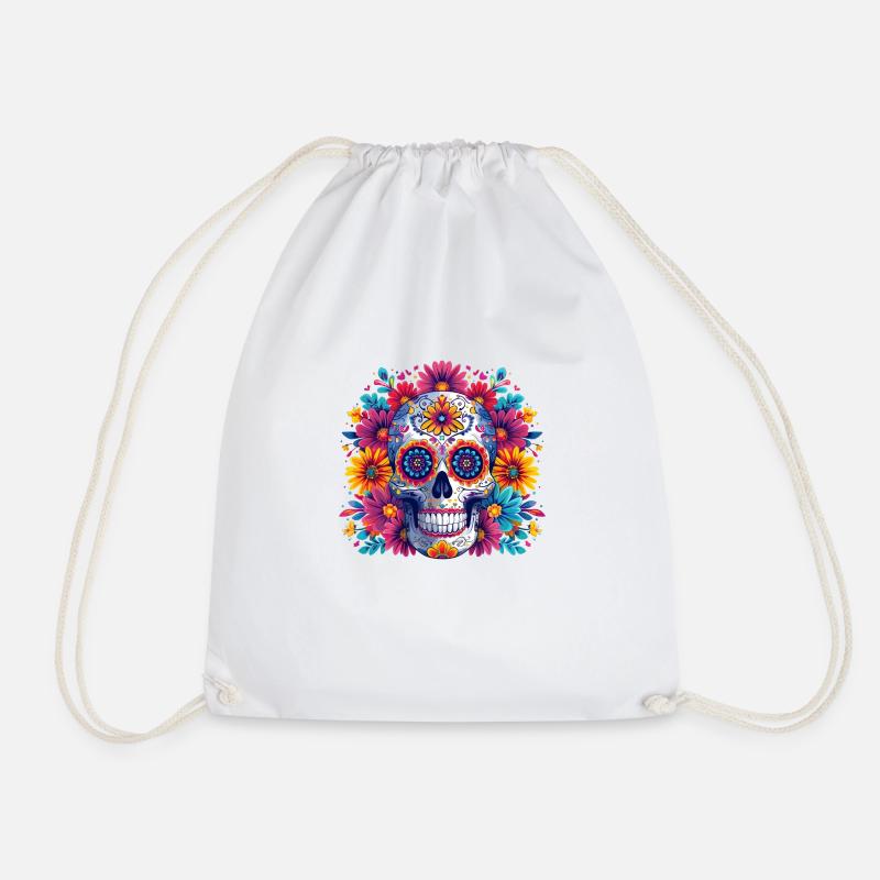 Farbenfroher mexikanischer Totenkopf - Turnbeutel - Weiß