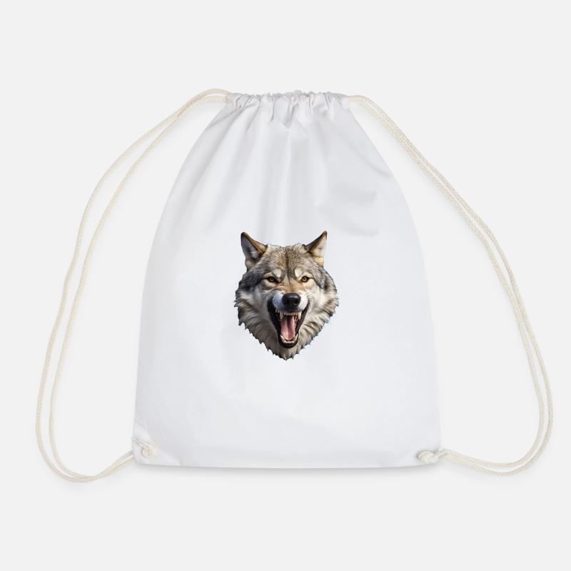Wolf - Drawstring Bag - white