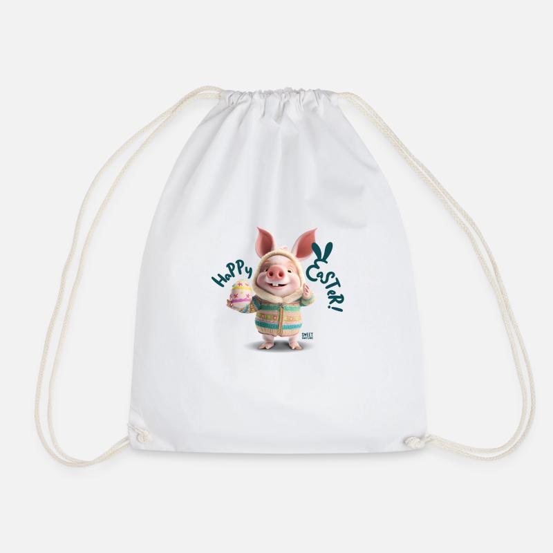 Piggy Easter - Drawstring Bag - white