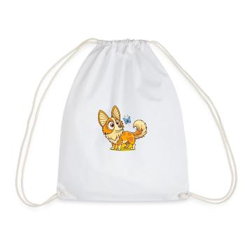 Curious Papillon Investigating Butterfly - Drawstring Bag - white - Front