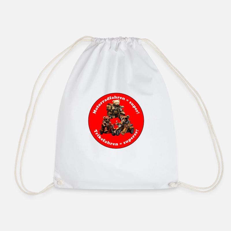 Cool Trike Riding Senior Plush Bears - Drawstring Bag - white