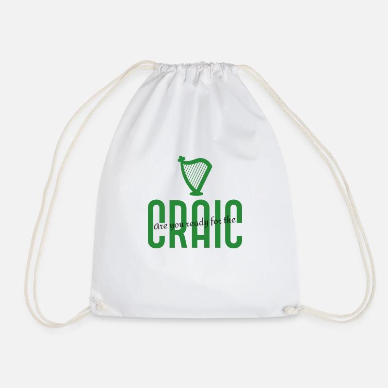 St Patricks day 'Craic' green design - Drawstring Bag - white