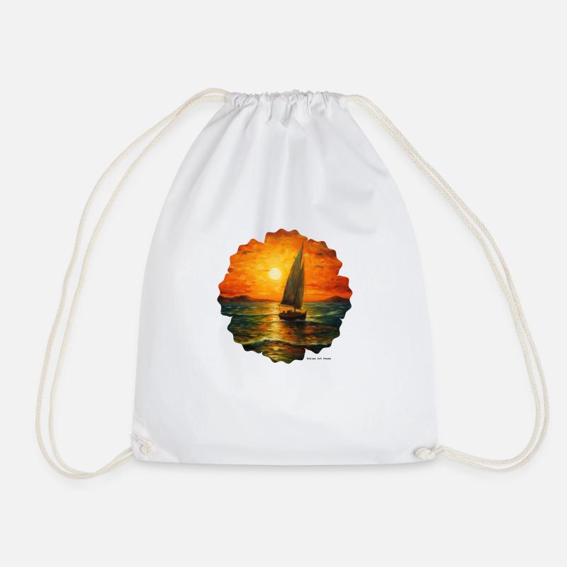Sailboat, Sea, Maritime, Moon, Ocean, Nautical - Drawstring Bag - white