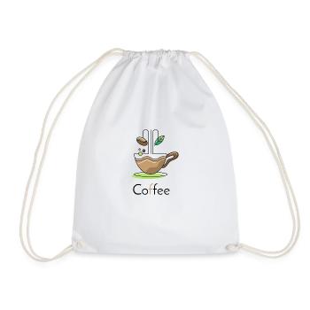 Sip in Style: Eco-Friendly Coffee Cup Design - Drawstring Bag - white - Front