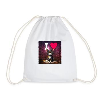 I love cats and read books in library - Turnbeutel - Weiß - Vorne