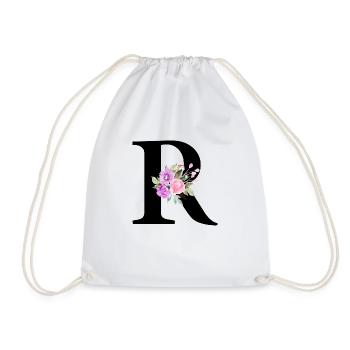 Purple Floral Letter R - Drawstring Bag - white - Front