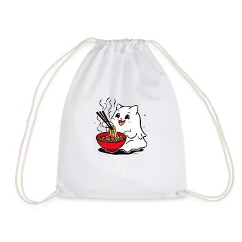 Ghost Cat | süßer Katzen-Geist isst Ramen-Nudeln - Turnbeutel - Weiß - Vorne