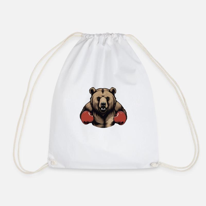 Boxing Bear - Drawstring Bag - white