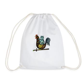 Funny Animals Cat on Chicken Summer Farm - Drawstring Bag - white - Front