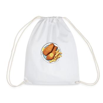 Schnitzel with fries and a slice of lemon - Drawstring Bag - white - Front