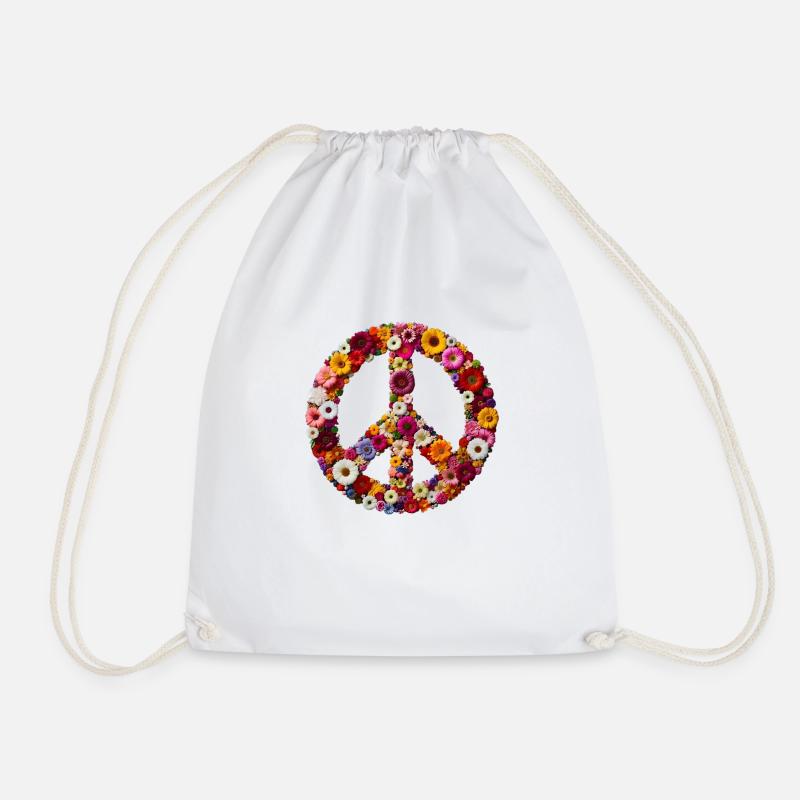peace flower logo - Drawstring Bag - white