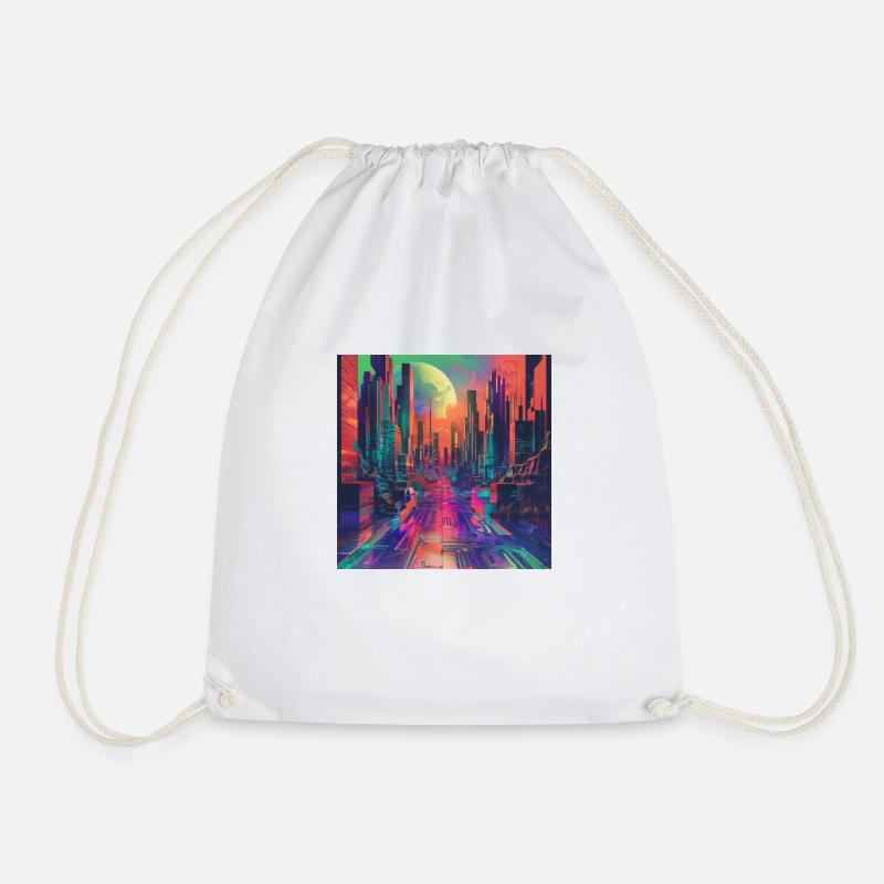 Futuristic and colorful vision - Drawstring Bag - white