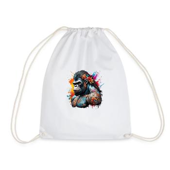 Tattoo / Animal / Art / Cool / Comic / Gorilla - Drawstring Bag - white - Front