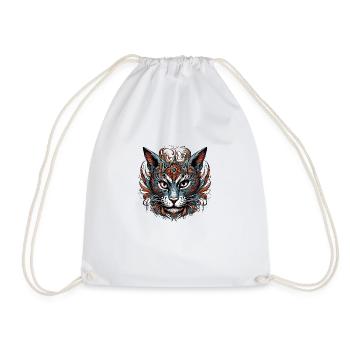 Tattoo / Animal / Art / Cool / Comic / Cat - Drawstring Bag - white - Front